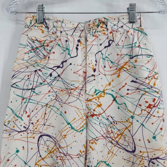 Vintage Esprit Sport 80s 90s Splatter Paint Pants High Waist Tapered Leg 7/8 - Picture 2 of 12